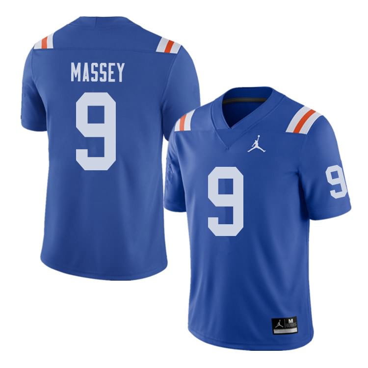 NCAA Florida Gators Dre Massey Men's #9 Jordan Brand Alternate Royal Throwback Stitched Authentic College Football Jersey SZZ2664MF